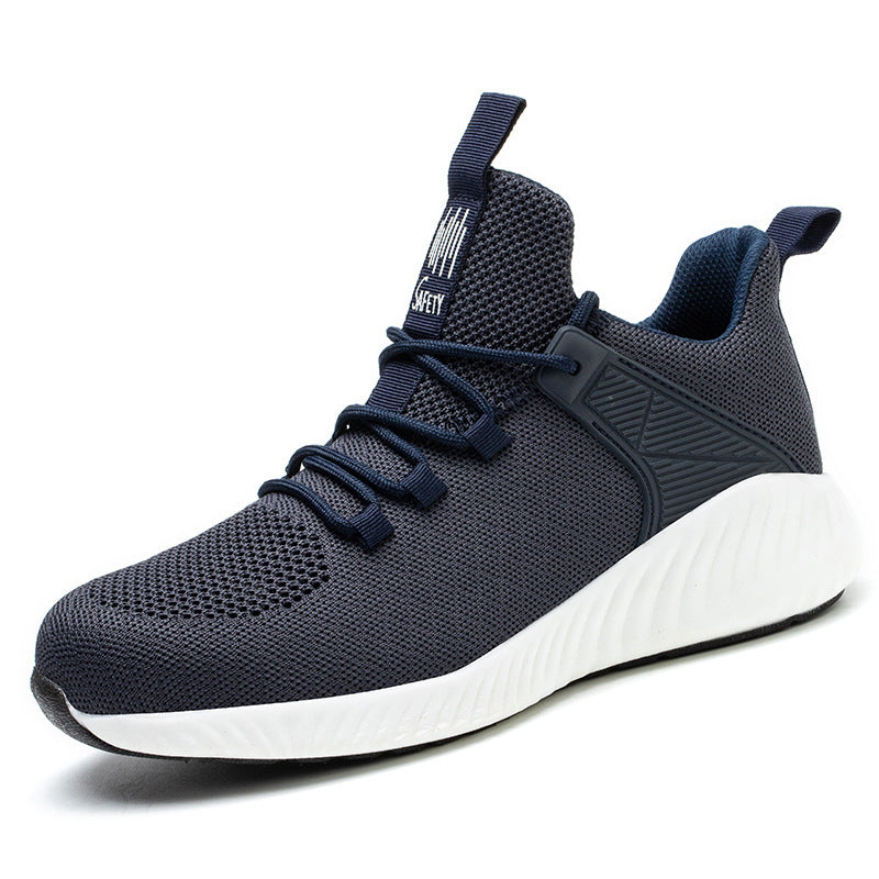 Flying Woven Safety Shoes Anti-smashing Anti-puncture Overview: Unique design, stylish and beautiful. Good material, comfortable feet. A variety of colors, any choice. Specification: Color: 82 gangster black, 82 gangster white, 82 gray, 82 blue Function: