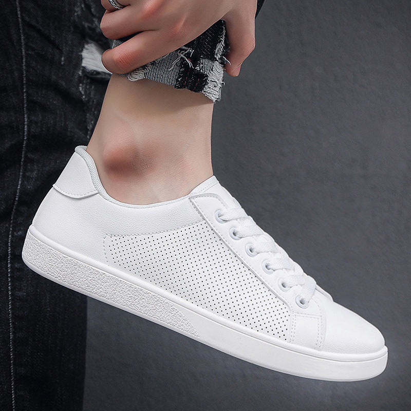 Breathable White Shoes Men's Casual Leather Shoes Product information: Color: black, all white Heel height: flat heel Size: 39, 40, 41, 42, 43, 44, 45 Cutting depth: shallow mouth (less than 7cm) Toe holder shape: round head Shoe Upper material: artificia