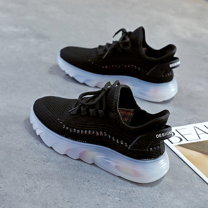 Breathable Student Running Shoes Korean Version Fly Woven Casual Product information : Material: fly weave Popular elements: hollowing out, color matching Toe shape: round head Heel height: flat heel Color: white, black, pink Function: breathable and ligh