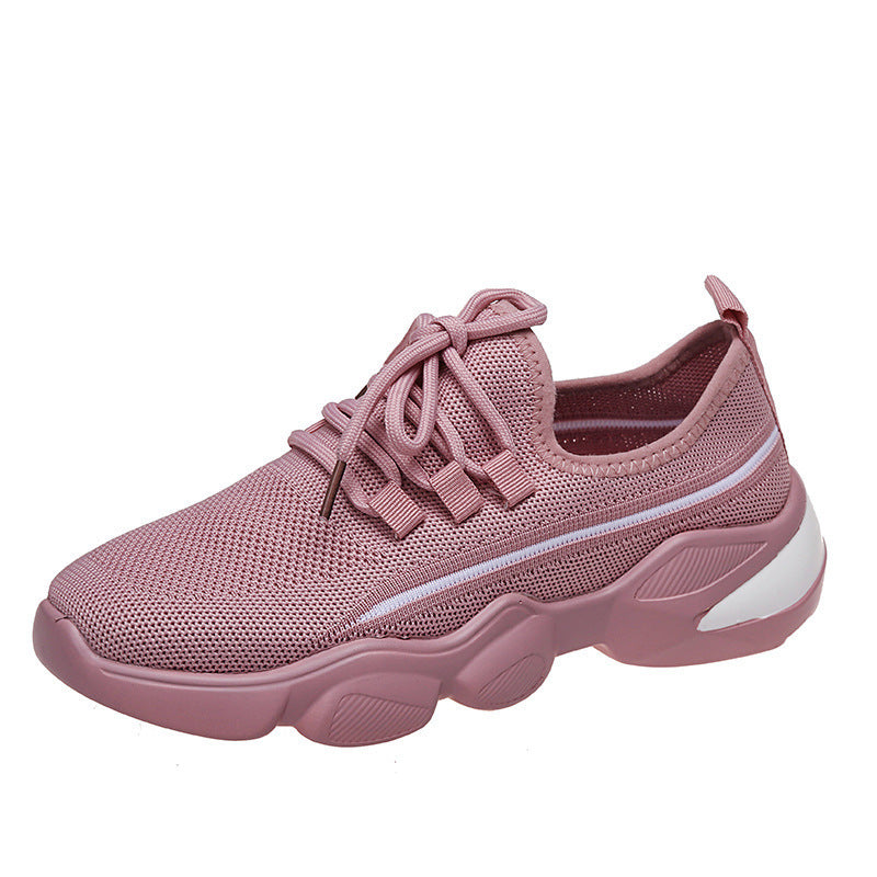 Sneakers Flying Woven Mesh Shoes Breathable Running Dad Shoes Product information: Style: leisure Function: heightened, breathable, lightweight Sole Material: Rubber How to wear: Front tie Color: white, black, pink Size Information: Size:35,36,37,38,39,40