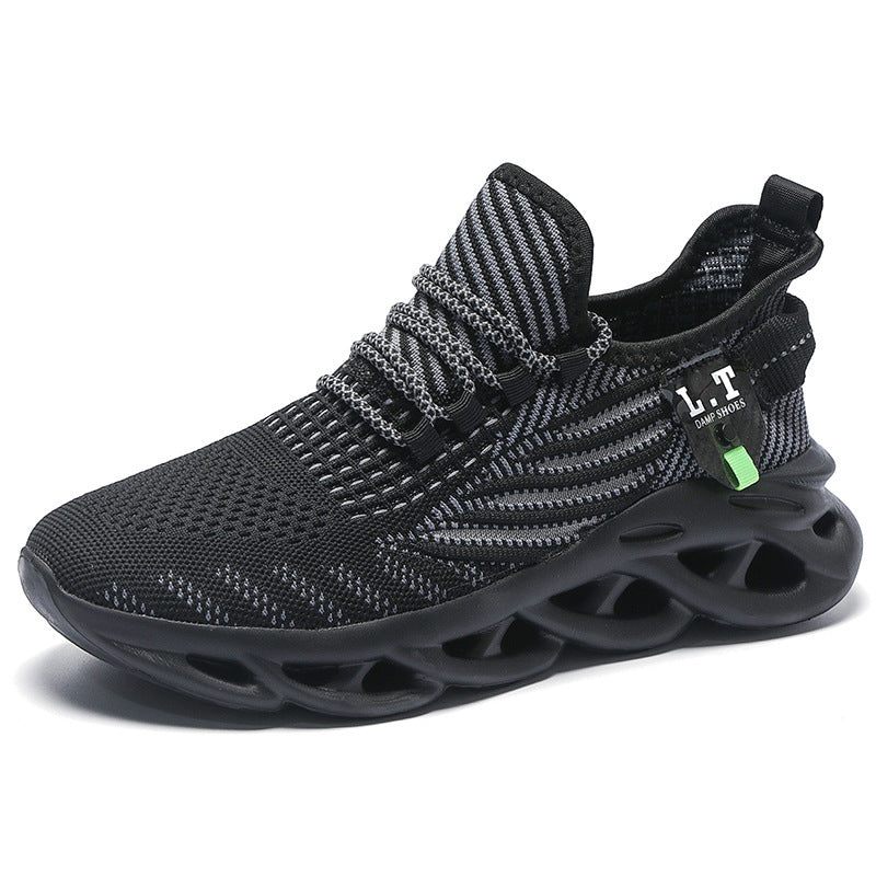 Fly-knit Sneakers Men's Extra Large Size Twist Bottom Running Product information: Applicable sports: Universal Lining material: Mesh Color: white, black, black and gray Heel shape: flat heel Size: 39, 40, 41, 42, 43, 44, 45, 46, 47, 48, 49, 50 Style: Cas