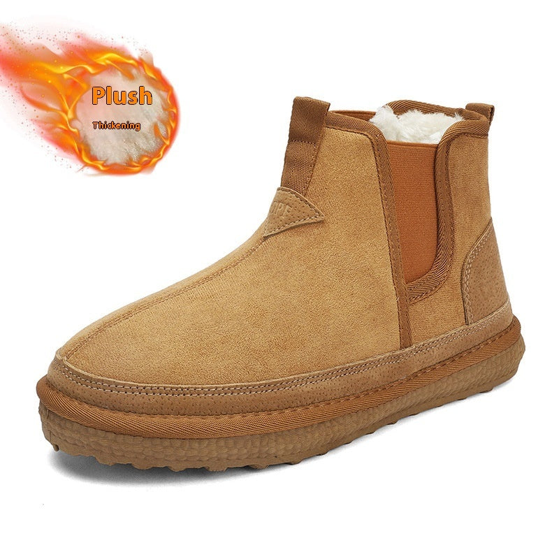 Winter Fleece Snow Boots Round-toed Flat Shoes Casual Warm Sports Shoes Men Ankle Boot Product information: Upper material: artificial PU Outsole material: PVC Toe shape: round head Mode of wearing: sleeve/overshoes Color: black, gray, khaki Size Informat