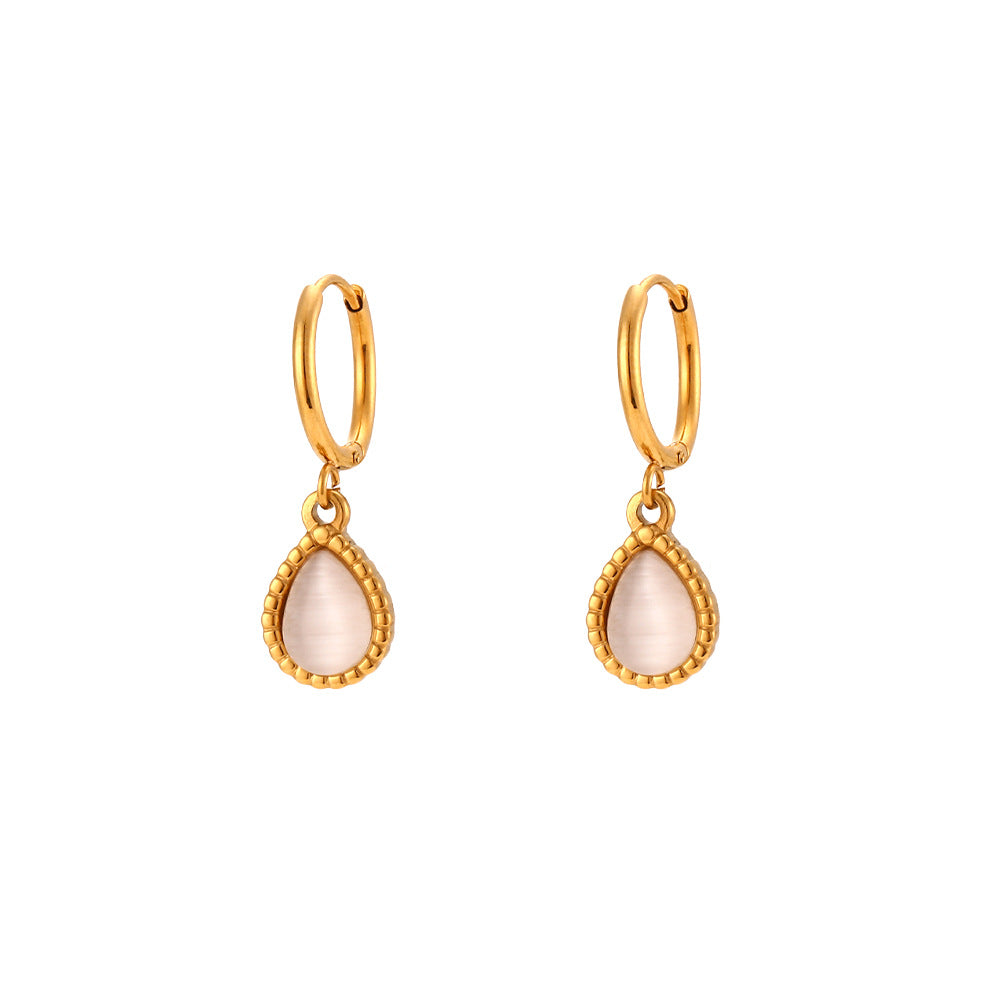 European And American Ins Fashion Minimalistic Water Drops Opal Earrings Stainless Steel Plated Necklace Product information: Treatment Process: Electroplating Color: necklace-blue, necklace-Green, necklace-pink, necklace-White, earrings-blue, earrings-Gr