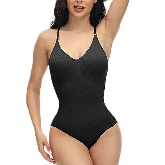 Women V Neck Spaghetti Strap Introducing our Women's V Neck Spaghetti Strap Bodysuits, designed to enhance your curves and provide a slimming effect. With padded body suits and an open crotch design, this shapewear offers optimal support and control. Made
