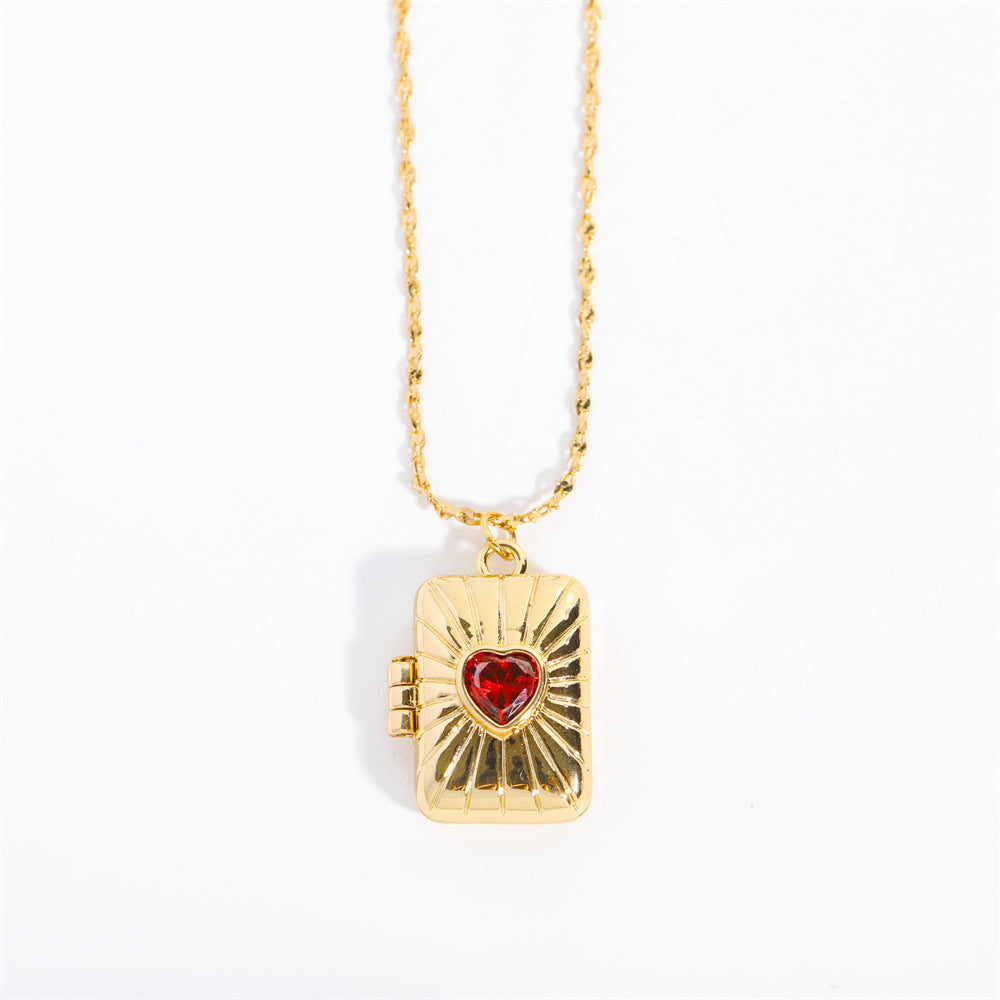 Retro Opening And Closing Love Zircon Album Box Necklace Ins Personalized Necklace Clavicle Chain Jewelry For Women Valentine's Day Product information: Material: Copper + Zirconia Size: 45+5cm Pendant: 14.7*20mm Plating: 14k gold Packing list: Necklace*1