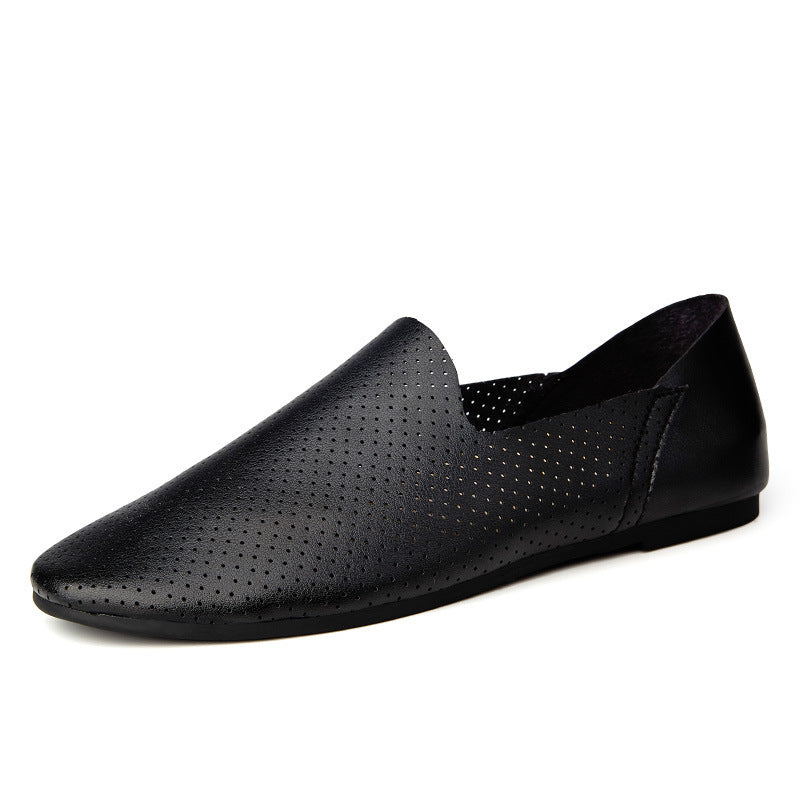 Hollow Breathable Leather Single Shoes Flat Large Size Cross-border Leather Shoes Product information: style: Casual Function: breathable, light Suitable season: summer, spring Applicable gender: male pattern: plain Upper material: microfiber Sole Materia