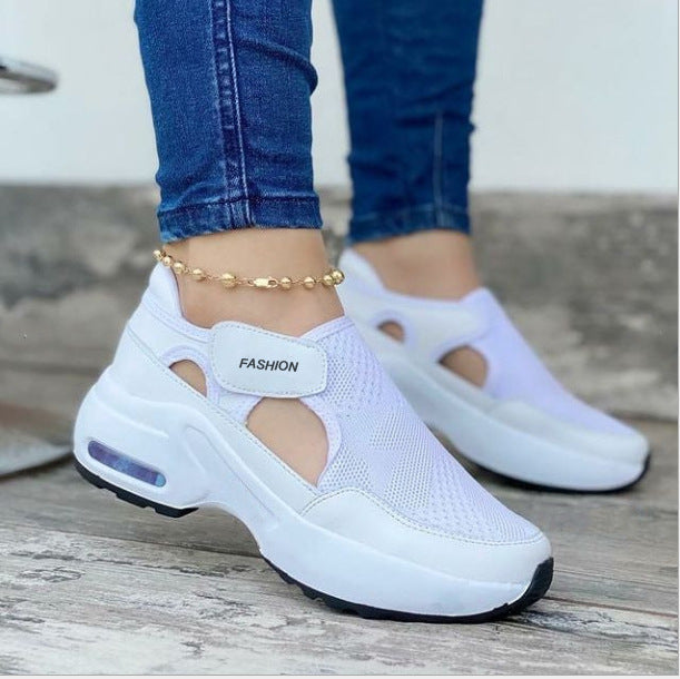 Flying Woven Velcro Dad Shoes Sneakers Specification: Toe shape: round toe Heel height: low heel (1-3CM) Color: red, black, grey, pink Function: Lightweight, wear-resistant Pattern: plain Sole Material: Rubber Heel shape: thick heel Size information: Size