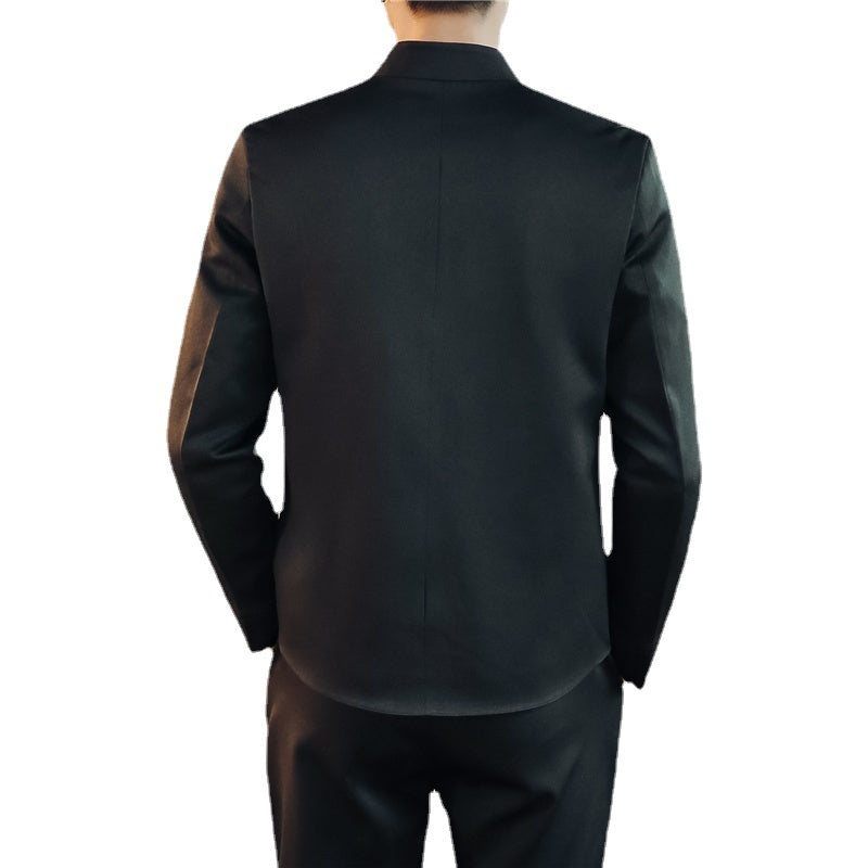 Men's Suits Chinese Style Embroidered Slim Fit Collar Set Product information: Style: ethnic Thickness: Thin section Length: trousers Shirt sleeve length: seven points Main fabric composition: polyester fiber (polyester) Color: TZ306 rice white suit [send