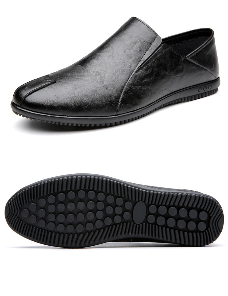 Men's Leather Shoes Setting Foot Style In White Product information: Color: white, black Size: 38, 39, 40, 41, 42, 43, 44 Toe holder shape: round head Shoe Upper material: artificial pu Applicable Gender: Male Function: anti-slip, shock absorption Packing
