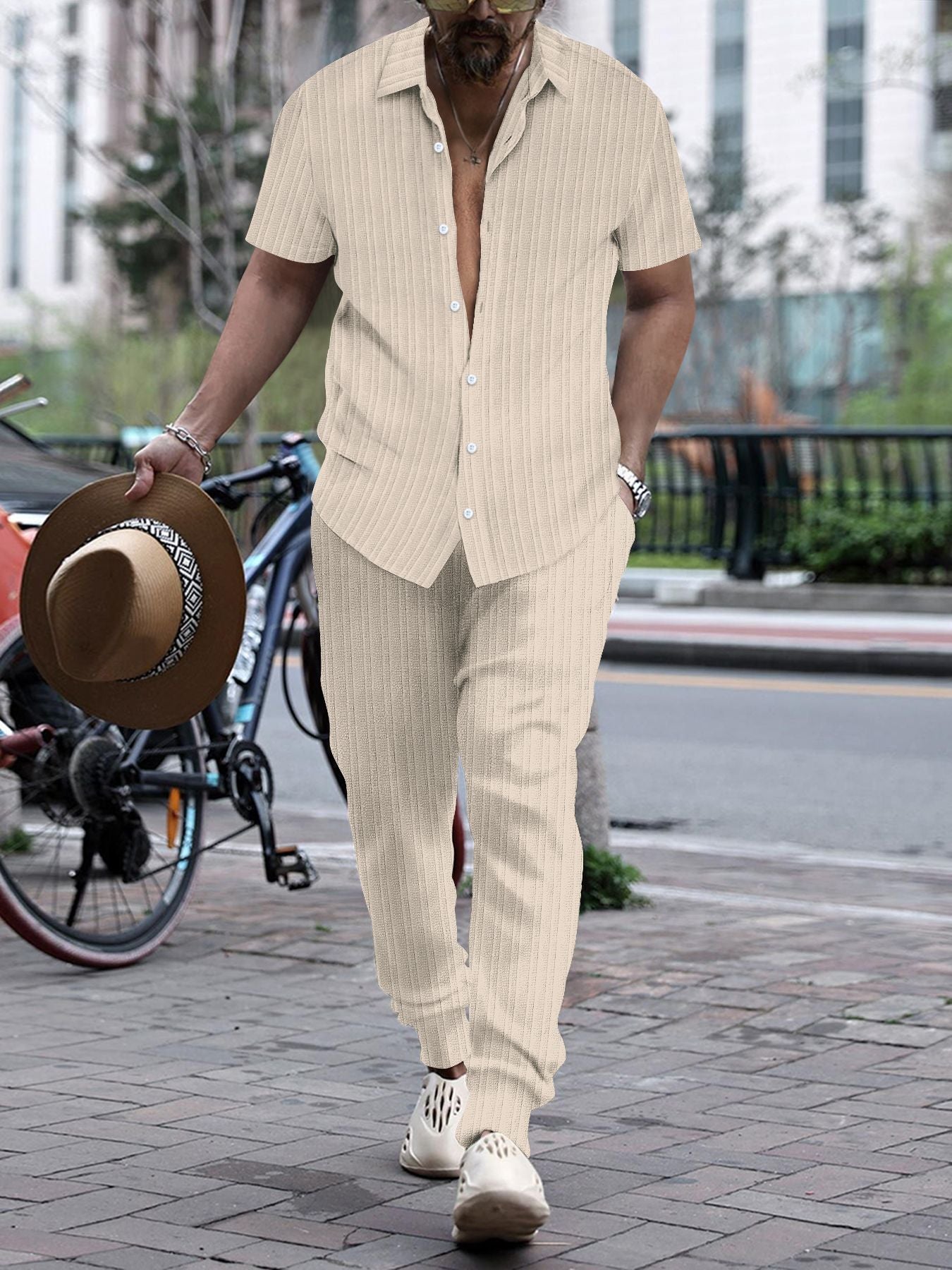 Men's Shirt Casual Loose Short Sleeves Trousers Beach Suit