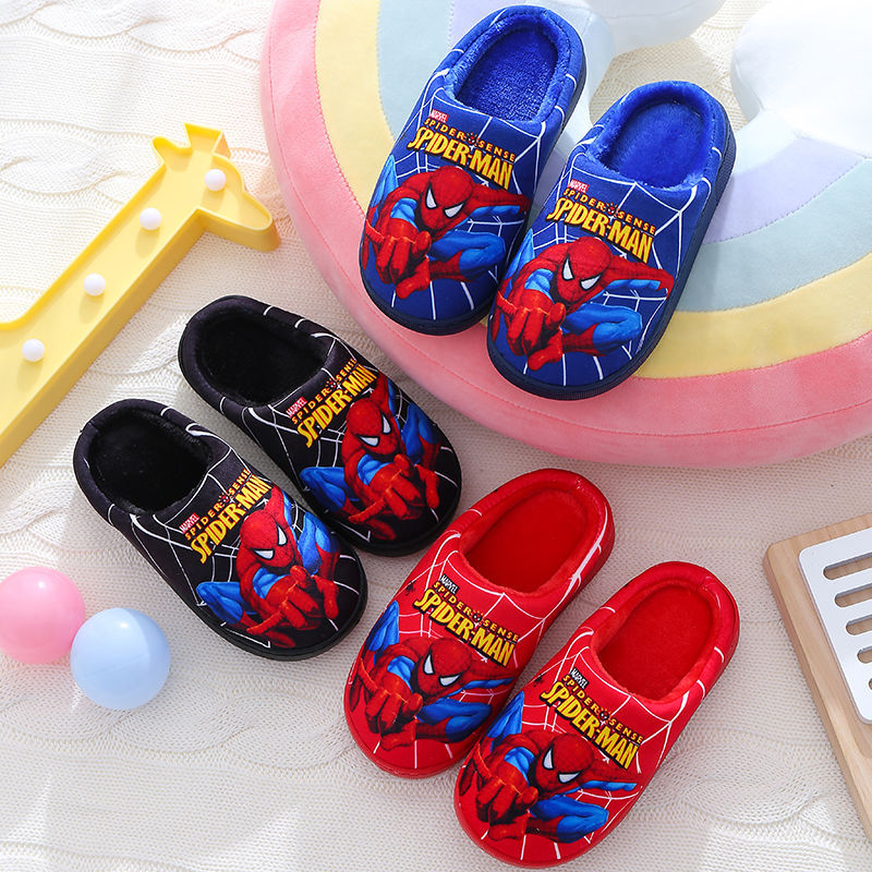 Children's Cartoon Slipper Shoes Kids will love wearing these fashionable and cozy Cartoon Slipper Shoes! The Spider Man print is sure to be a hit, and these shoes will quickly become a favorite bedroom accessory for any young child. Made with soft cotton