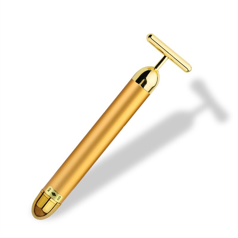 Energy 24K Gold T Beauty Bar Facial Roller Massager Features: An anti-bacterial material which is safe for you skin. Gold-Plated Germanium T-Bar Creating an Antimicrobial Surface for Safe Contact with Your Skin Vibration Massage therapy is an extremely hi