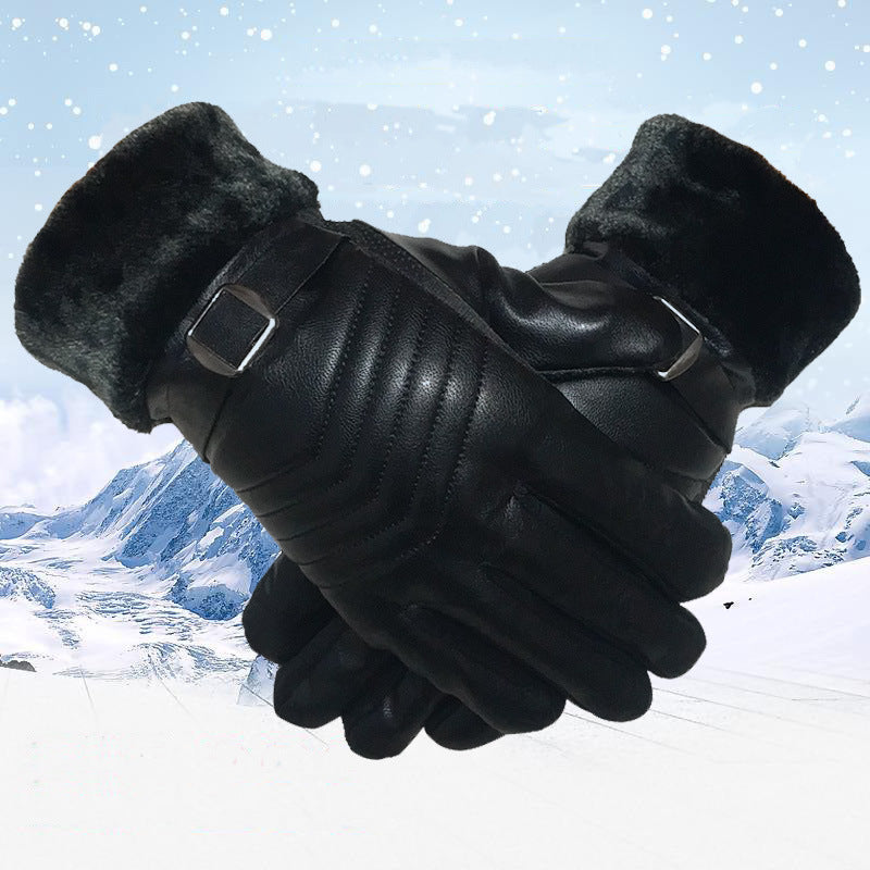 Guantes de cuero de invierno para hombre y mujer, guantes de lana grandes antideslizantes con pantalla táctil, gruesos, resistentes al frío y cálidos, para ciclismo