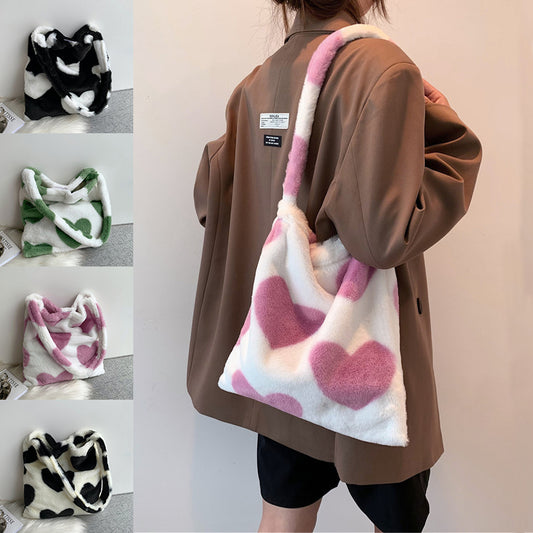 Bolsos de hombro del corazón del amor bolsos de compras de la felpa del invierno para las mujeres