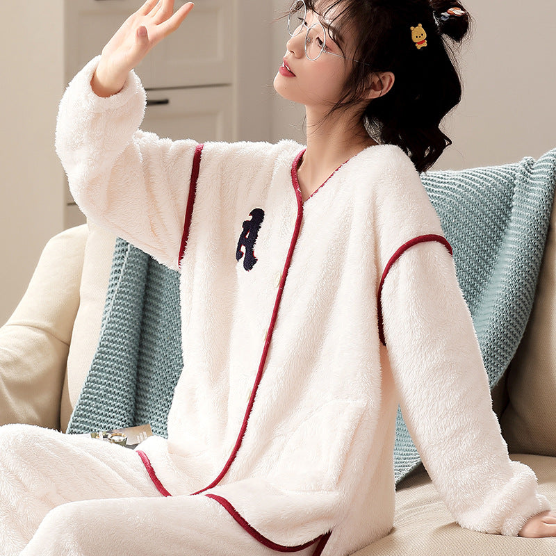 New Flannel Pajamas Women's Long Sleeve Fleece-lined Cartoon