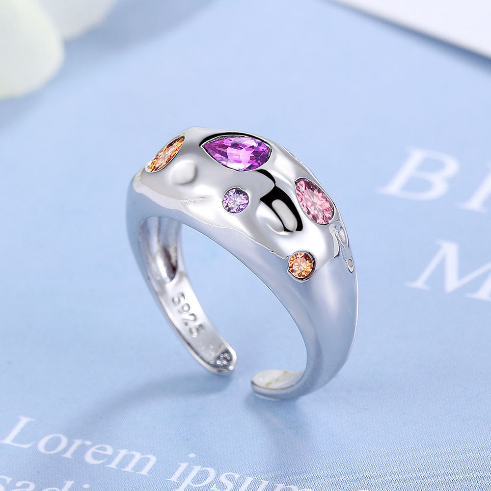 Colorful Rhinestones Rings For Women Temperament Niche Luxury Opening Ring