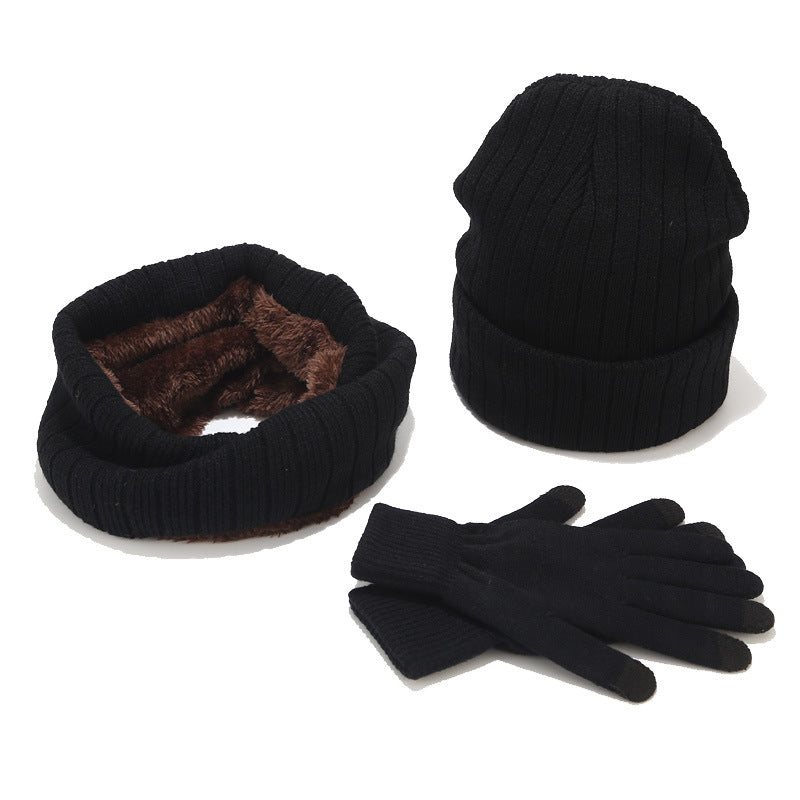 Scarf And Hat Gloves Three-piece Suit Men And Women Couple Winter Woolen Knitted Hat