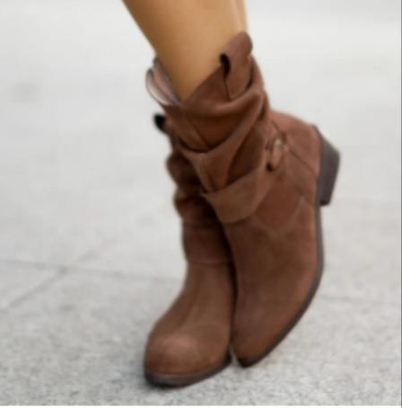 Women's Low Heel Suede Short Boots