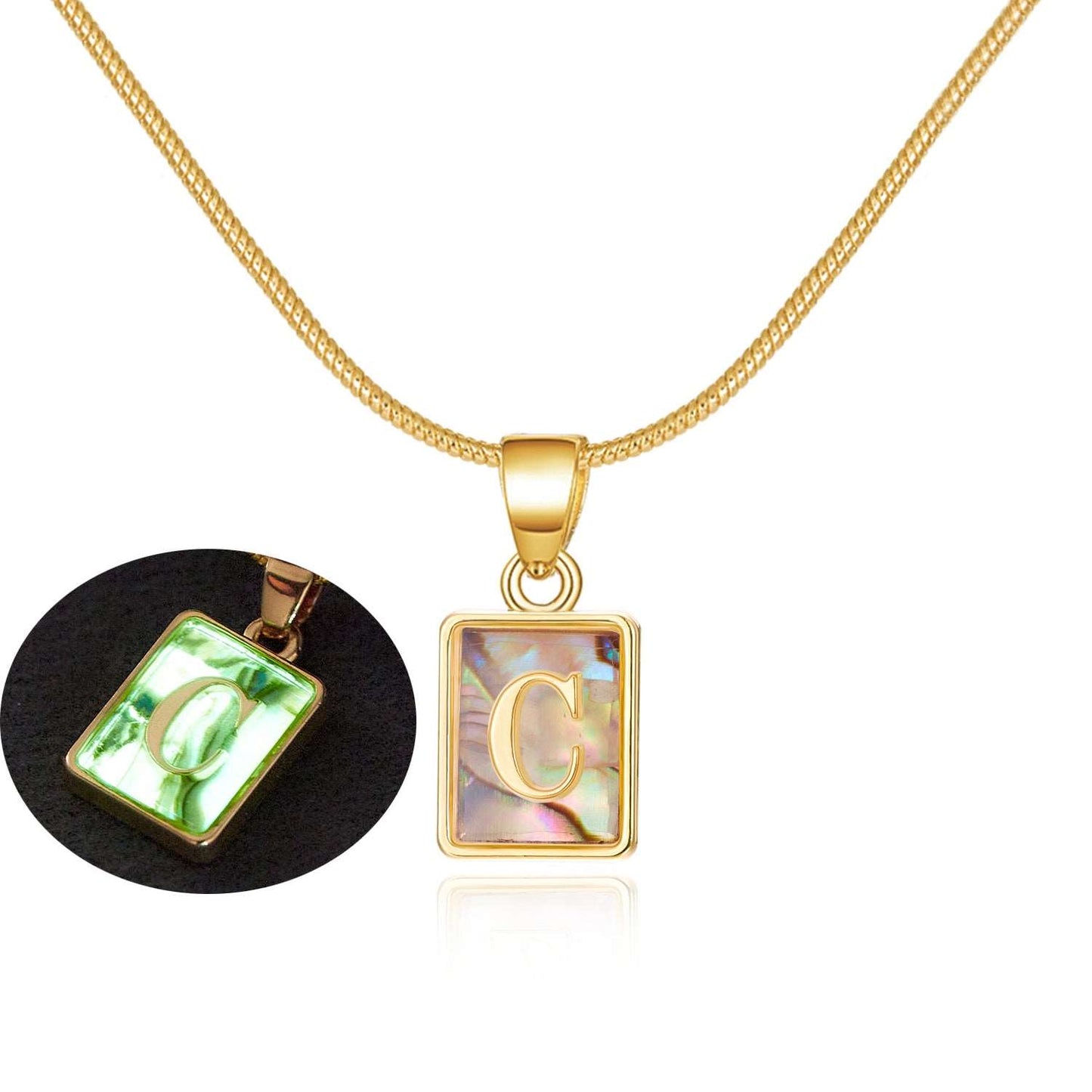 26 Letter Square Necklace Colorful Shell Luminous Pendant Chain Necklace For Women Temperament Ladies Jewelry