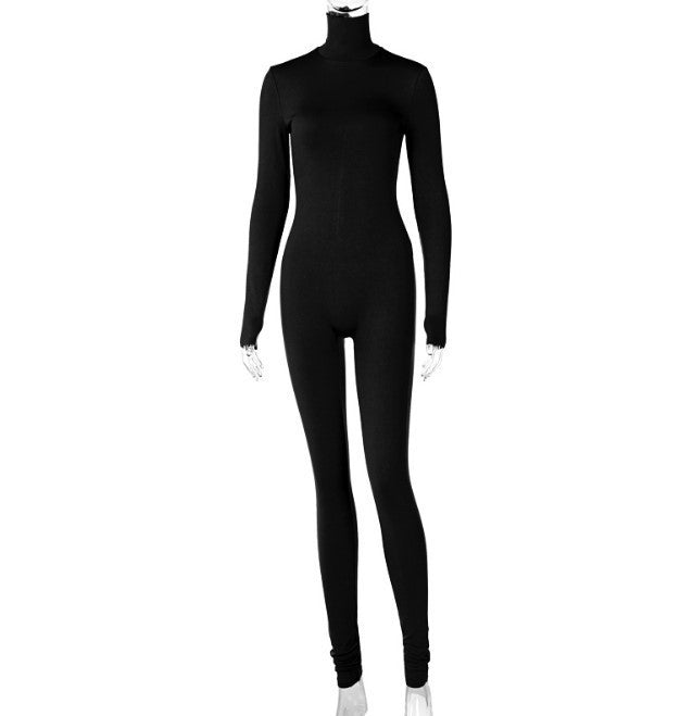 High-neck Solid Color Tight-fitting Sports Long-sleeved Fitness Jumpsuit