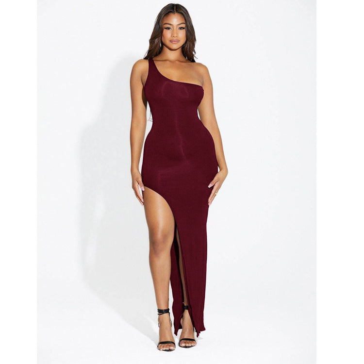 Women's Shoulder Side High Slit Long Tight Dress