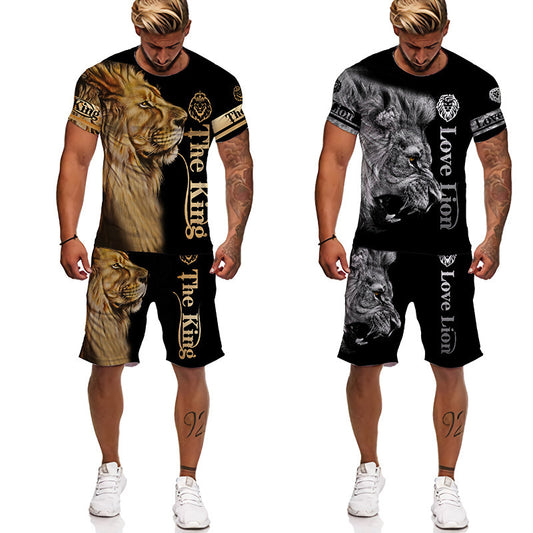 3D Printed Women's And Men's T Shirt Set Fashion Men's Lion Sportswear