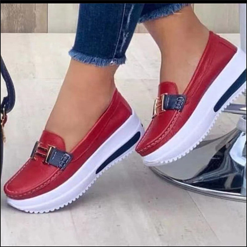 Pure Color Low-top Casual Round Toe Platform Shoes