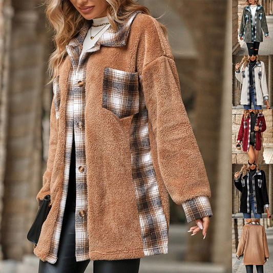 Plaid Woolen Coat Fashion Lapel Single-breasted Mid-length Coat Women's Clothing