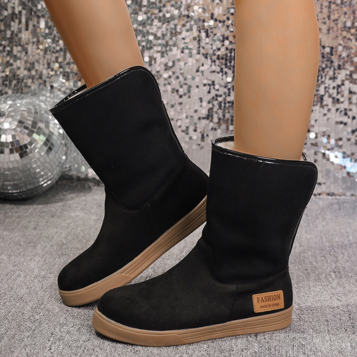 Women's Snow Boots Winter Warm Non-slip Flat Mid-calf Boot Plus Velvet And Thickened Cotton Shoes