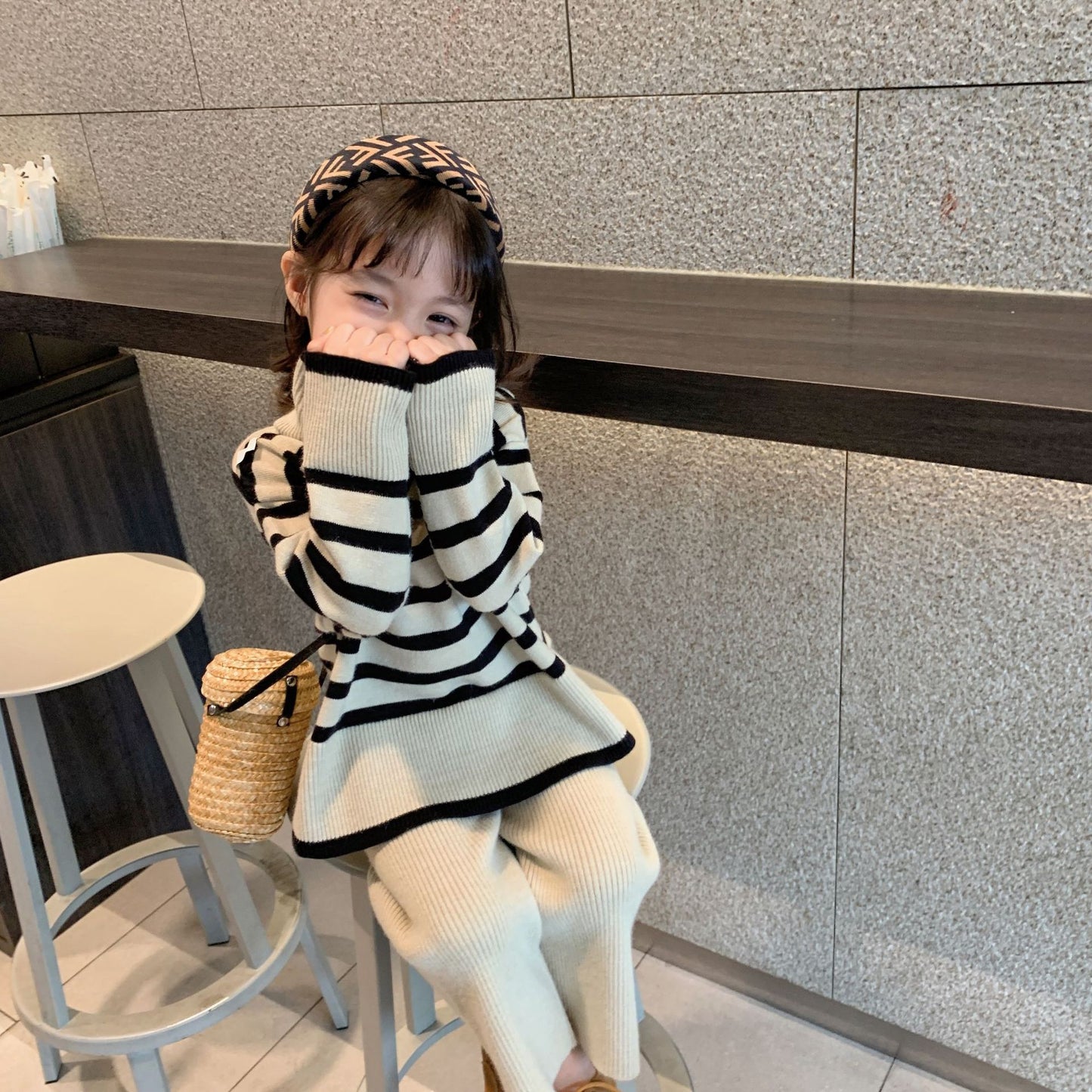 Children's Autumn New Korean-style Sweater Wide-leg Road Suit