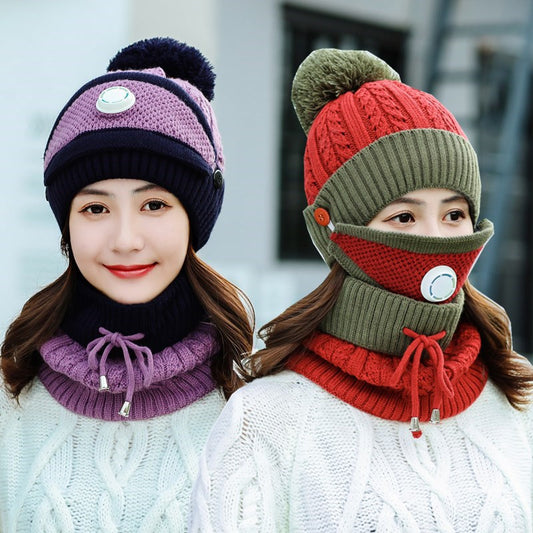 Korean version of matching color neck mask knitted cap