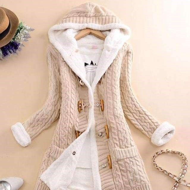 Jacket with hood and fleece winter sweater long sleeves