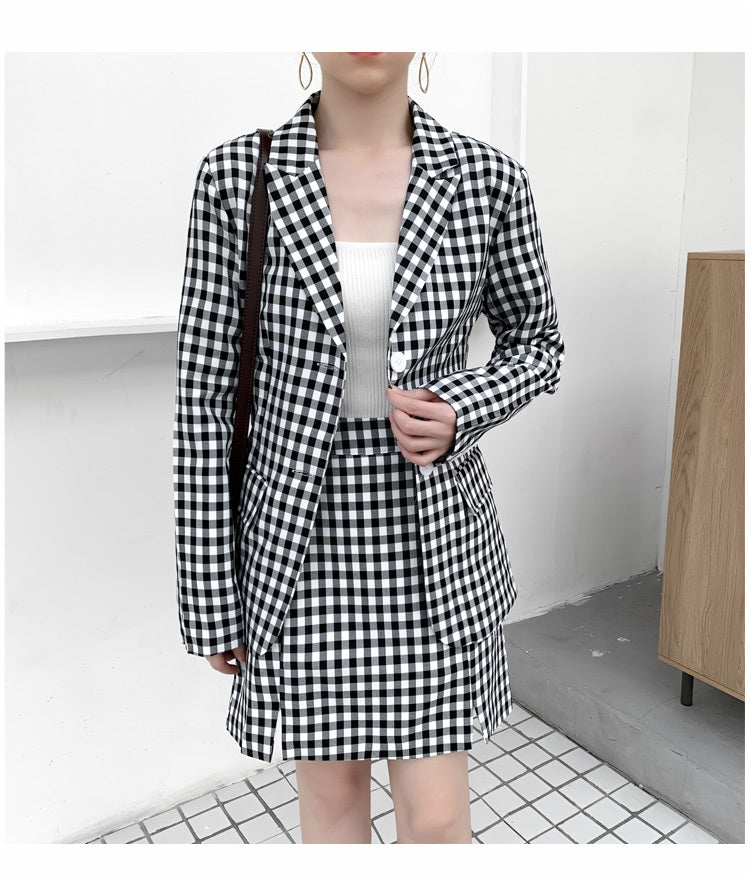 Plaid suit skirt suit