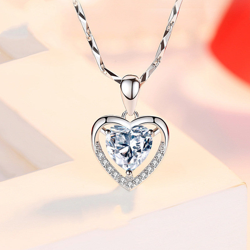 Collar de diamantes de imitación en forma de corazón 925, Collar personalizado de lujo para mujer, joyería, regalo de San Valentín