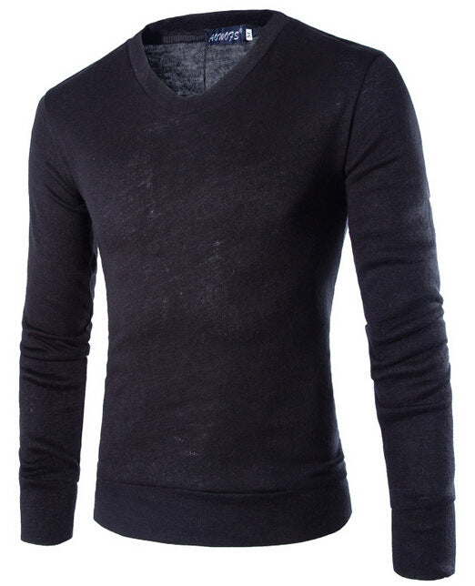 Men's Bottoming Shirt Trend Solid Color Rabbit Plush Men's V-neck Sweater