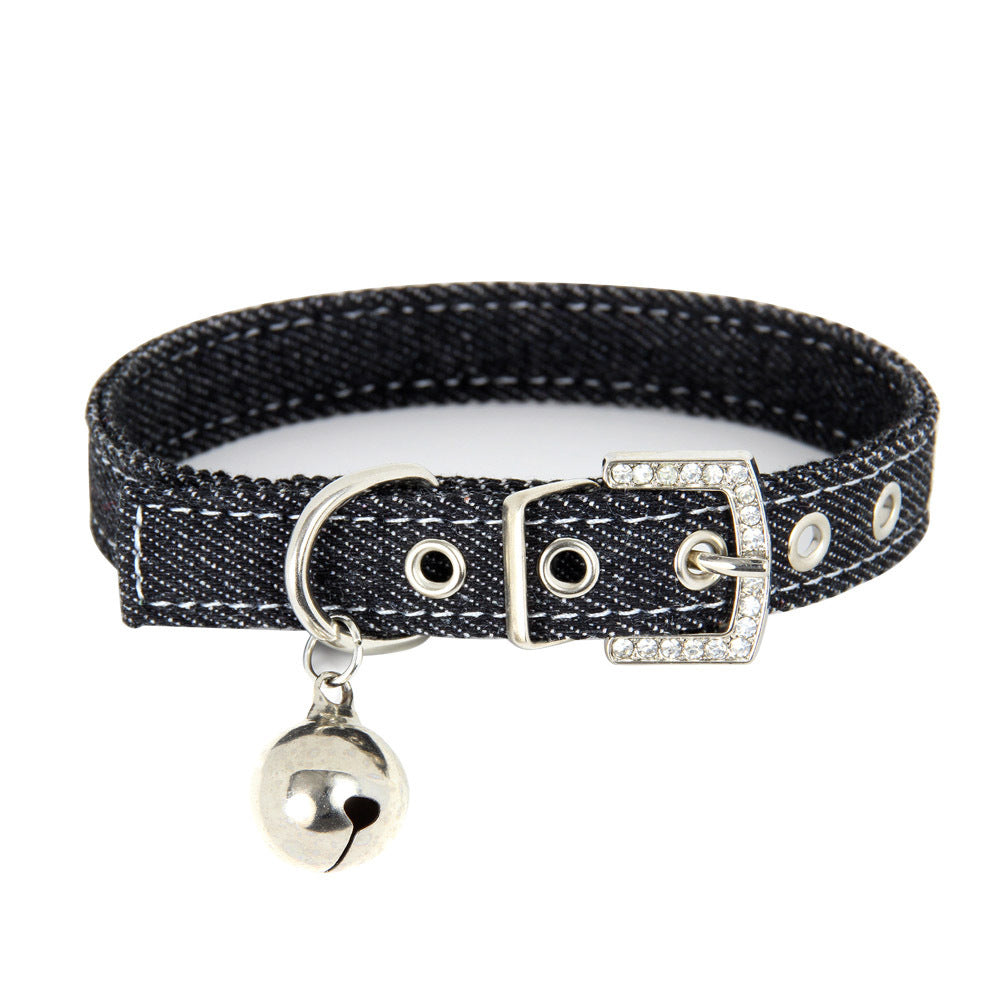 Pet Adjustable Collar With Bell Leather Denim Cat Scarf