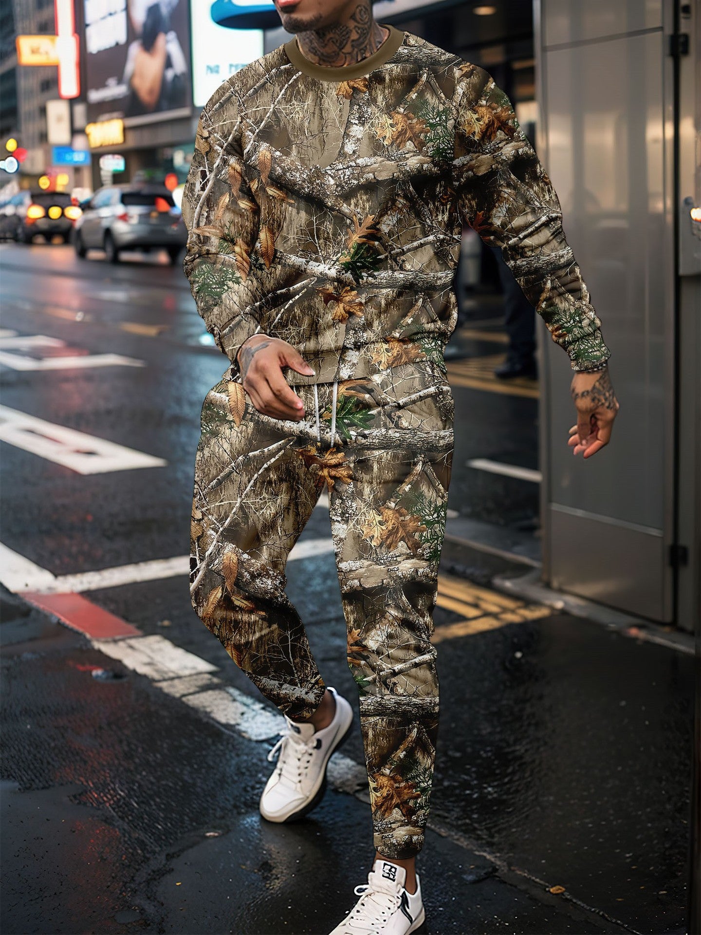 Round Neck Sweater Jungle Camouflage Sportswear Long Sleeve Two-piece Pants