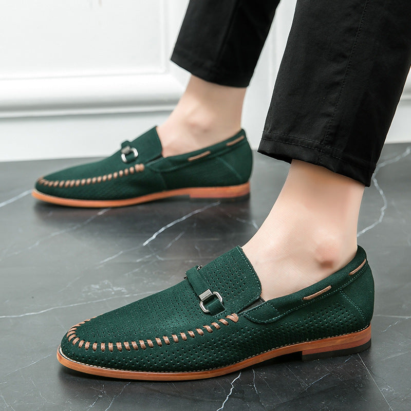 Punching Breathable Slip On Leather Shoes British