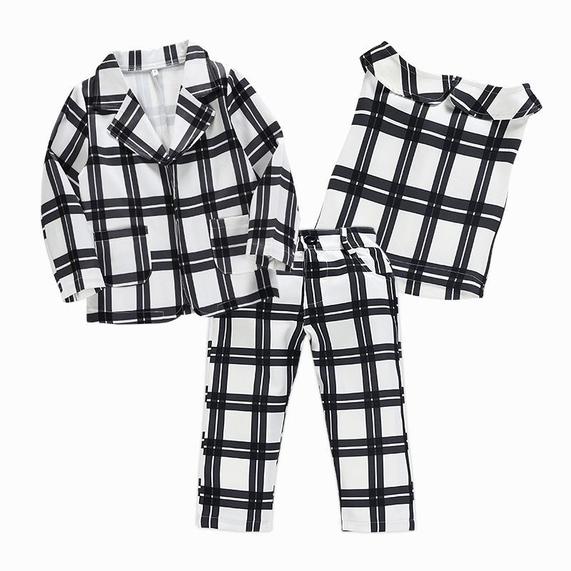 Girls' suit striped plaid suit three-piece suit