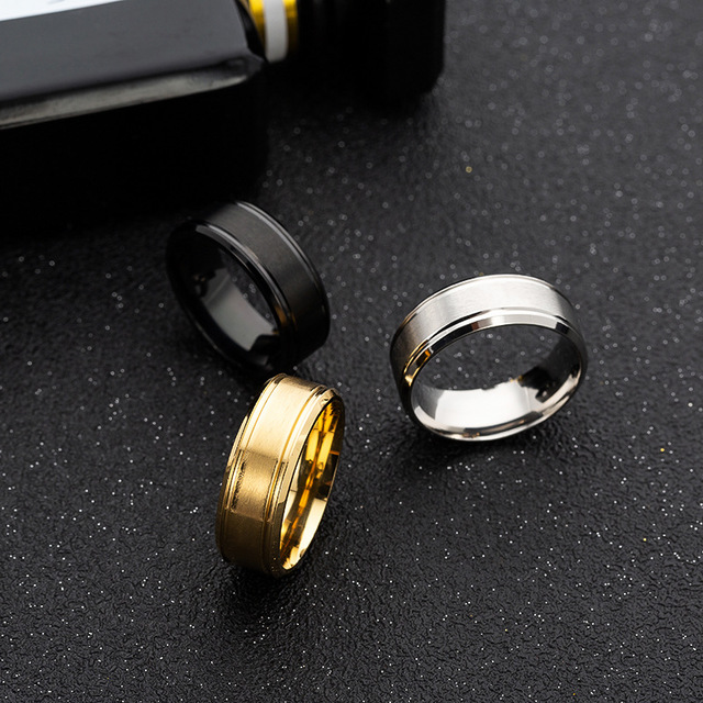 Mens Wedding Rings Black Sliver Gold Pure 8MM Rings