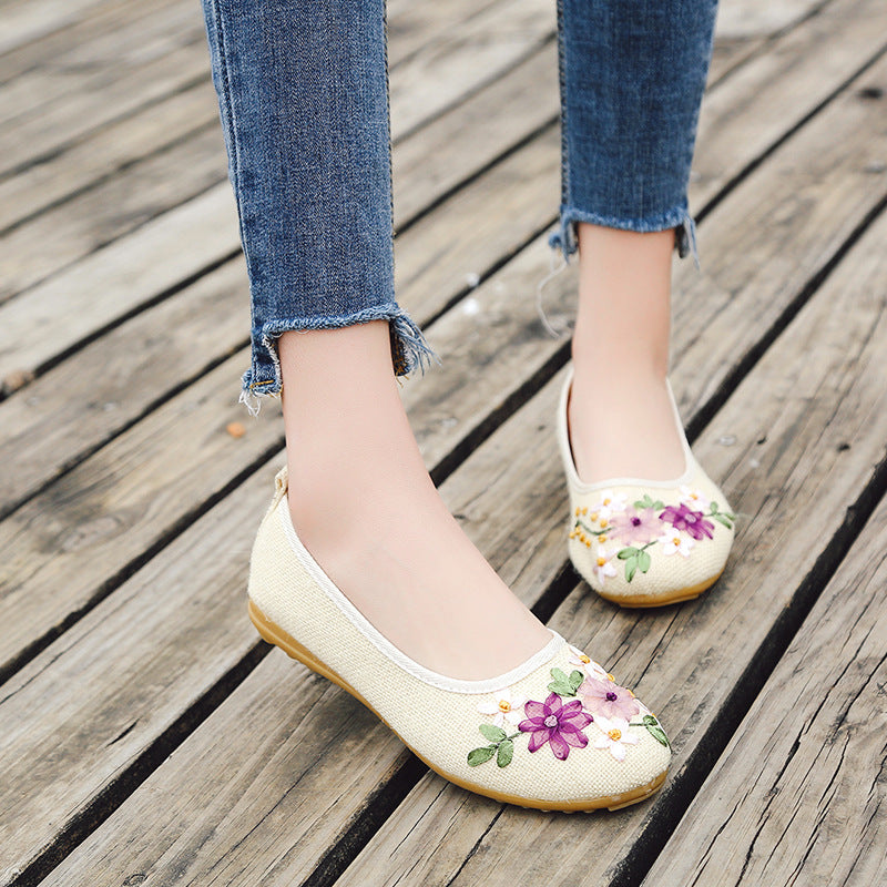 Ethnic Style Embroidered Shoes Flat Linen Women