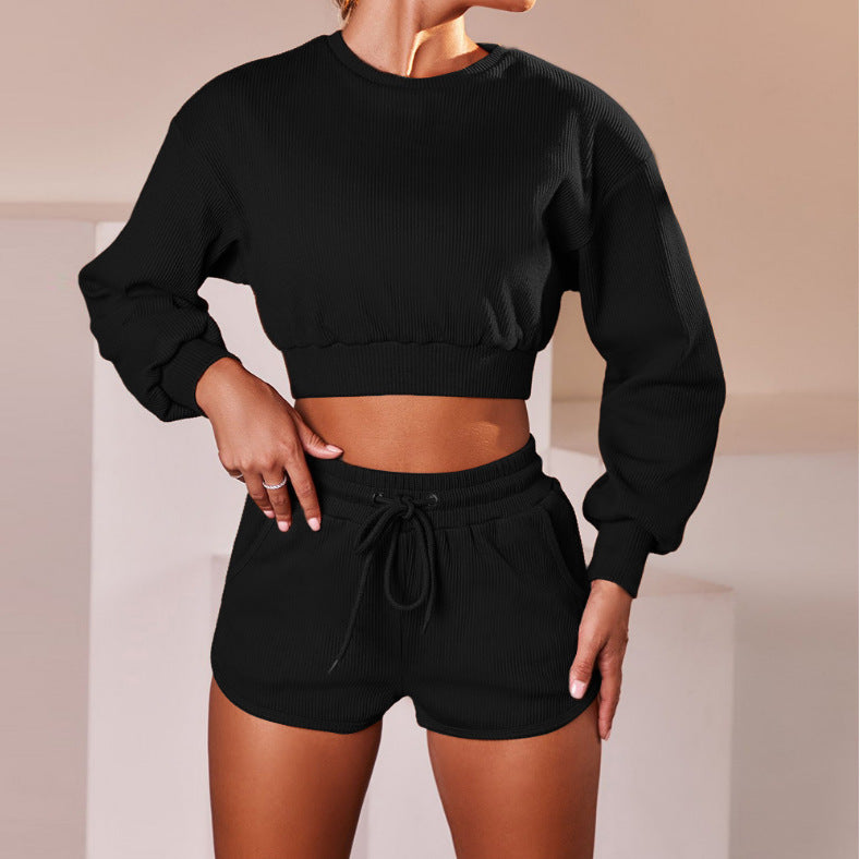 Long Sleeve Shorts Sports Fitness Two Piece Set