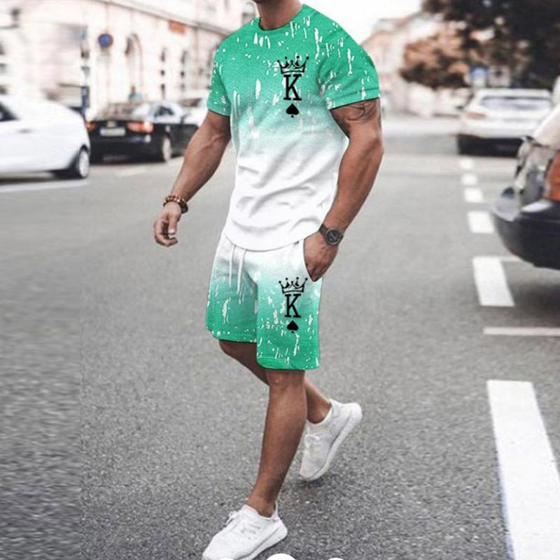 Foreign Trade Summer New Men's 3D Printed Short-sleeved Shorts Suit