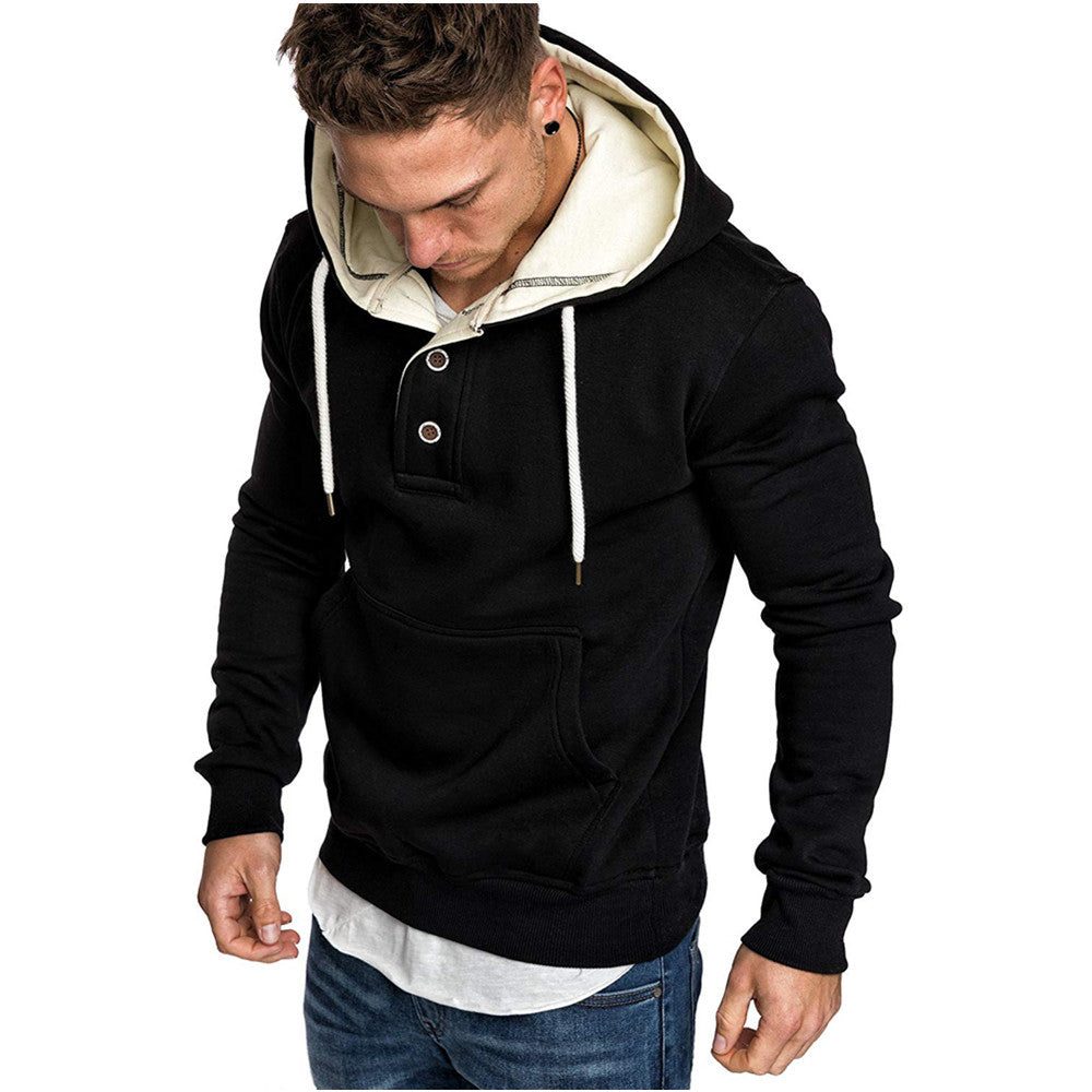 Button-trimmed hooded fleece sweatshirt