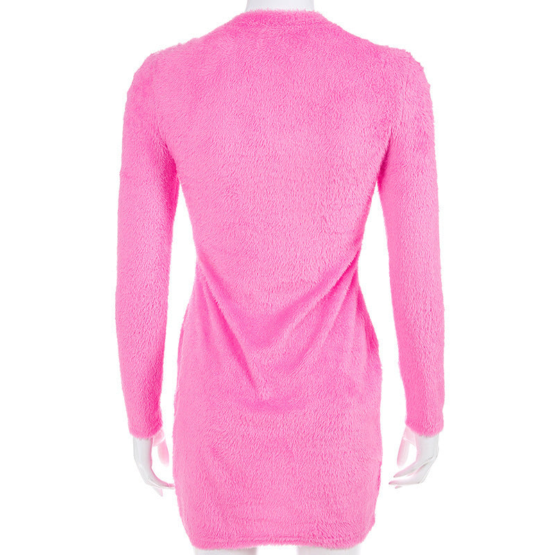 Turtleneck furry sexy tight step skirt