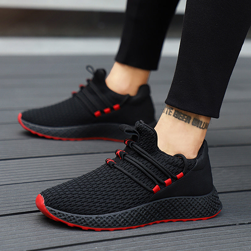 Spring and autumn sneakers trend casual wholesale men's shoes flying woven padded lightweight running shoes