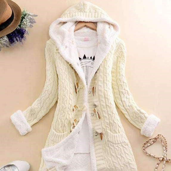 Jacket with hood and fleece winter sweater long sleeves