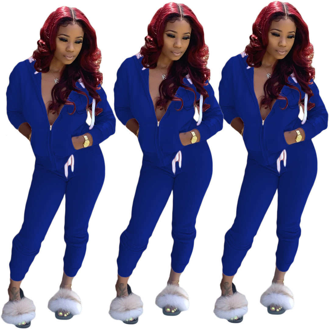 Pure Color Sweatshirt Suit Sports Two-Piece Suit