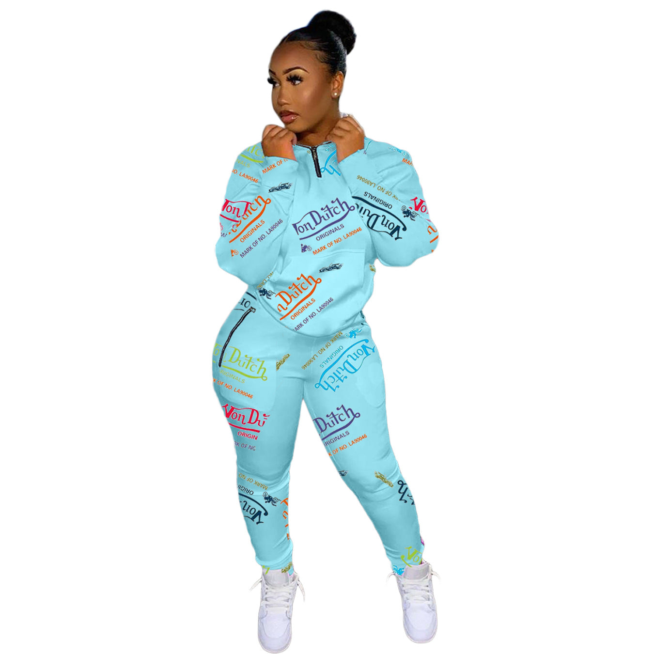 Fashion Digital Printed Letter Sweatshirt Sports Suit