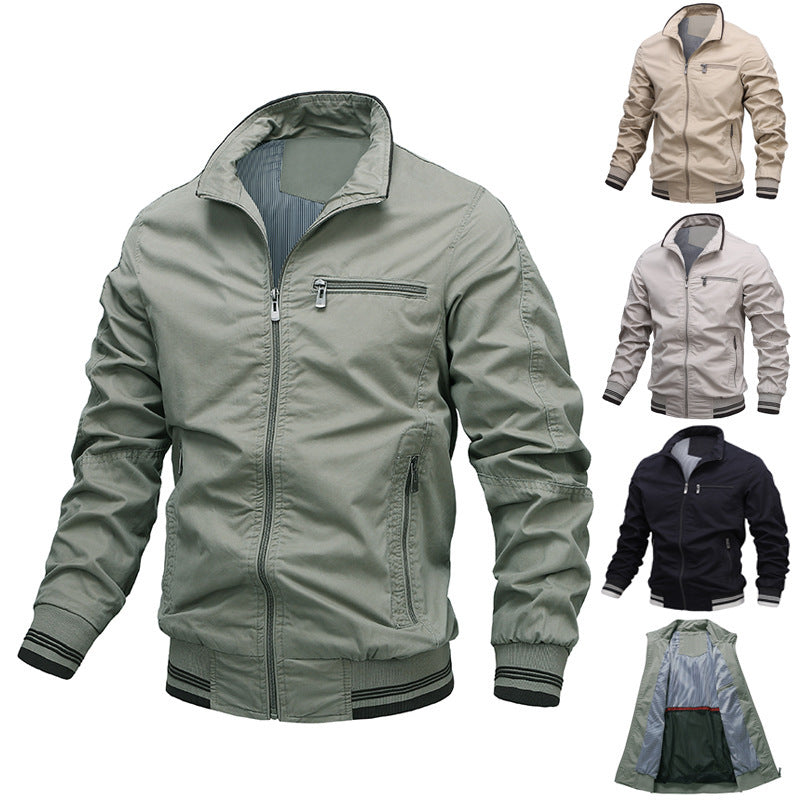 Washed Solid Color Casual Jacket Cotton Jacket Men